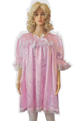 Ready to Wear Pink Silver Stars Satin and Slippers Adult Sissy Nightgown by Leanne's