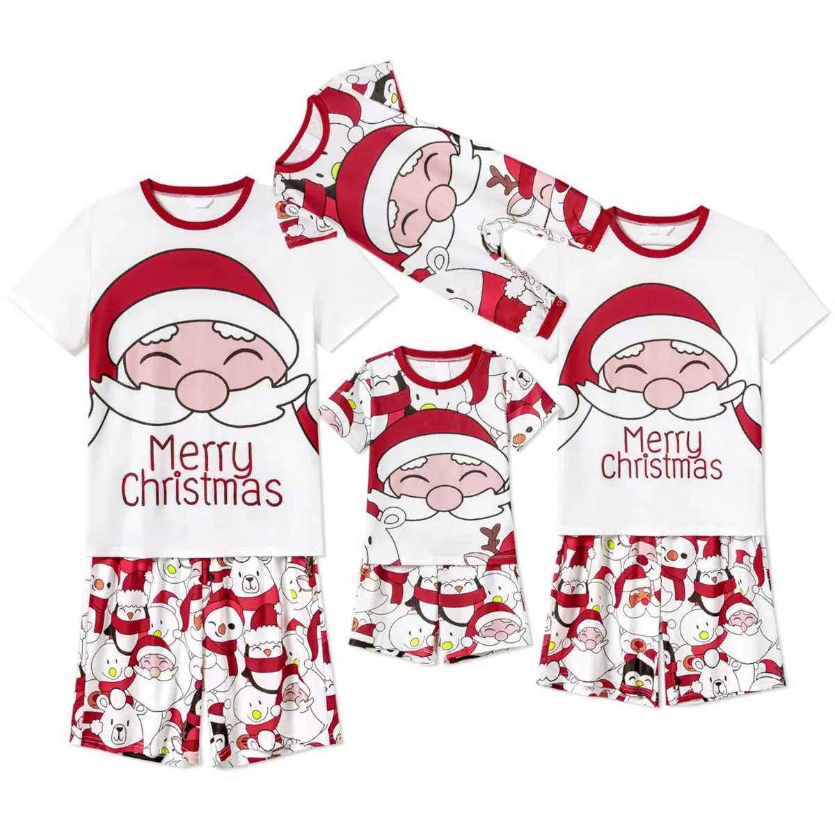Santa Claus Merry Christmas Short Sleeve Christmas Pajama Allover Penguin and Santa Print