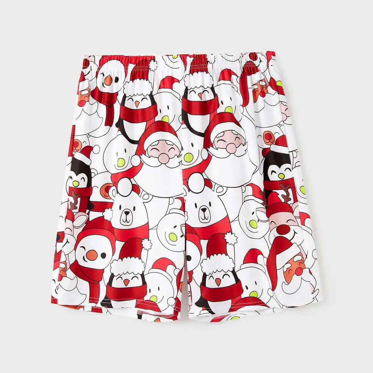Santa Claus Merry Christmas Short Sleeve Christmas Pajama Allover Penguin and Santa Print