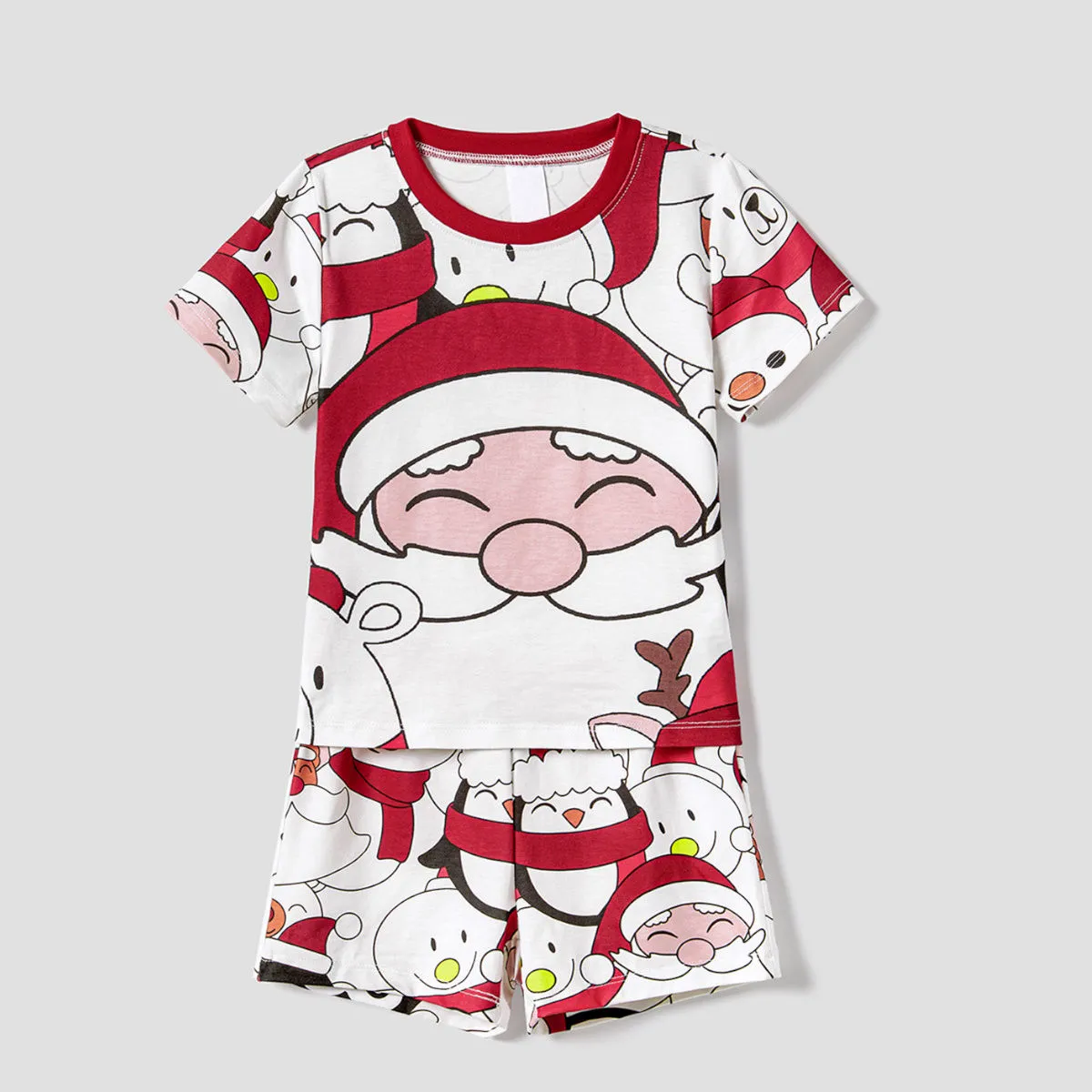 Santa Claus Merry Christmas Short Sleeve Christmas Pajama Allover Penguin and Santa Print