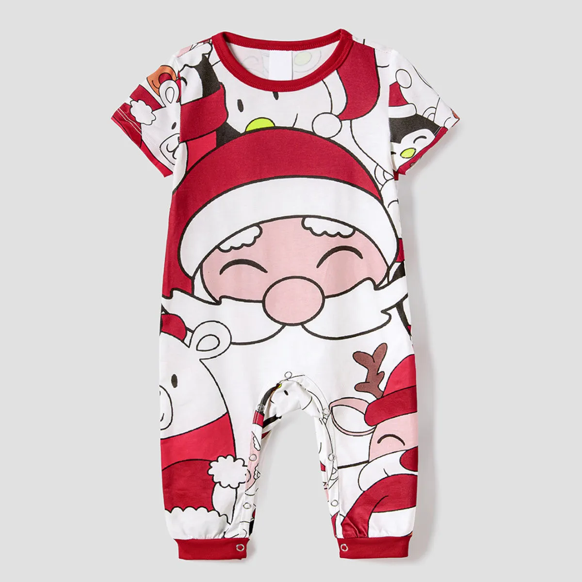 Santa Claus Merry Christmas Short Sleeve Christmas Pajama Allover Penguin and Santa Print