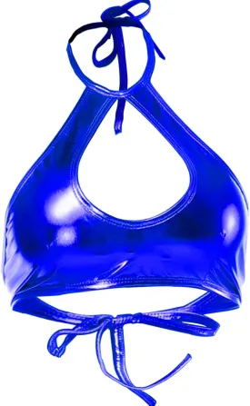 Shiny Metallic Rave Tops for Women Sexy Wet Look Leather Bra Halter Strap Outfit Crop Tops