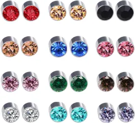Spiritlele 12 Pairs Colors Crystal Magnetic Earrings Set Fake Stud Earrings Clip on Non Piercing Earrings Pack Unisex