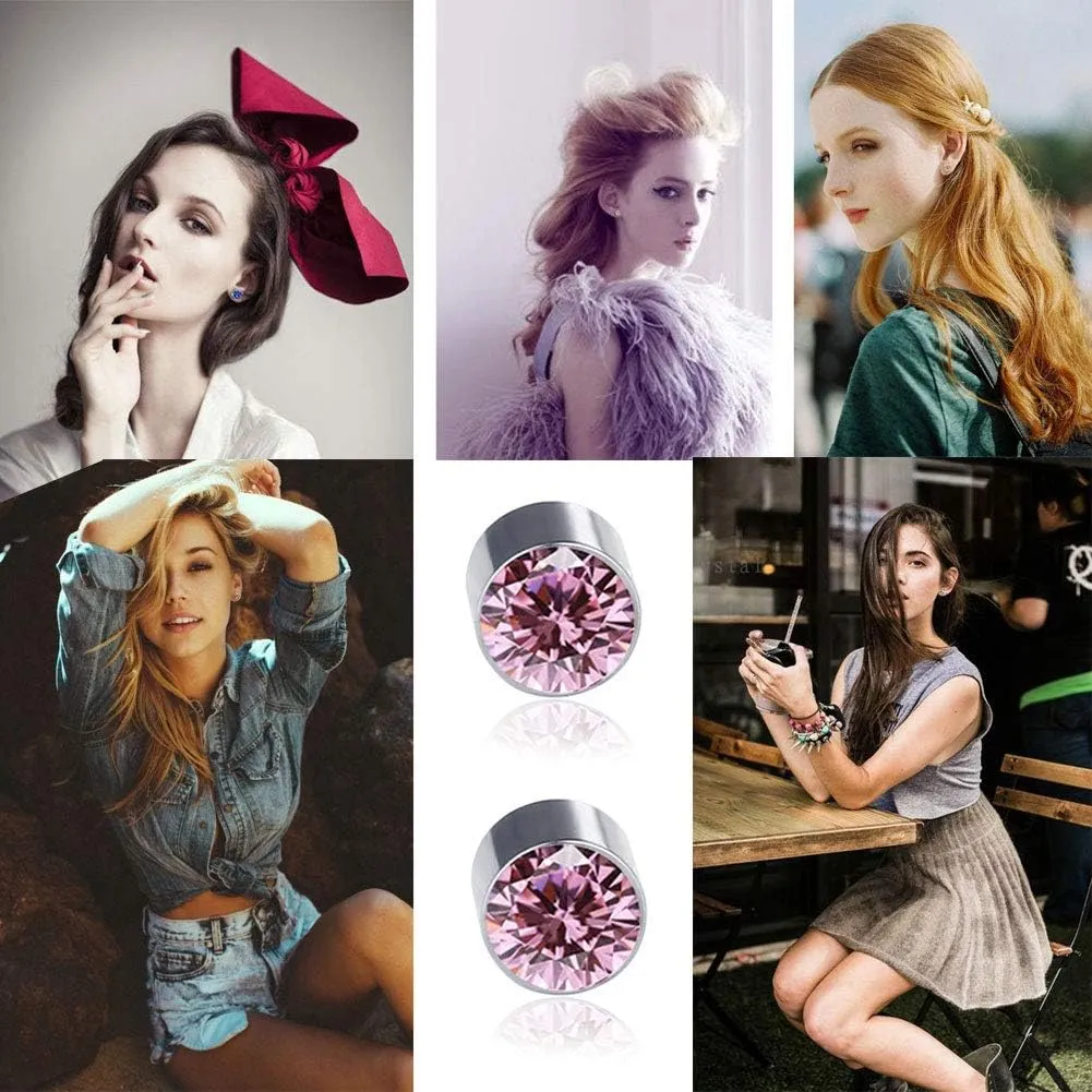 Spiritlele 12 Pairs Colors Crystal Magnetic Earrings Set Fake Stud Earrings Clip on Non Piercing Earrings Pack Unisex