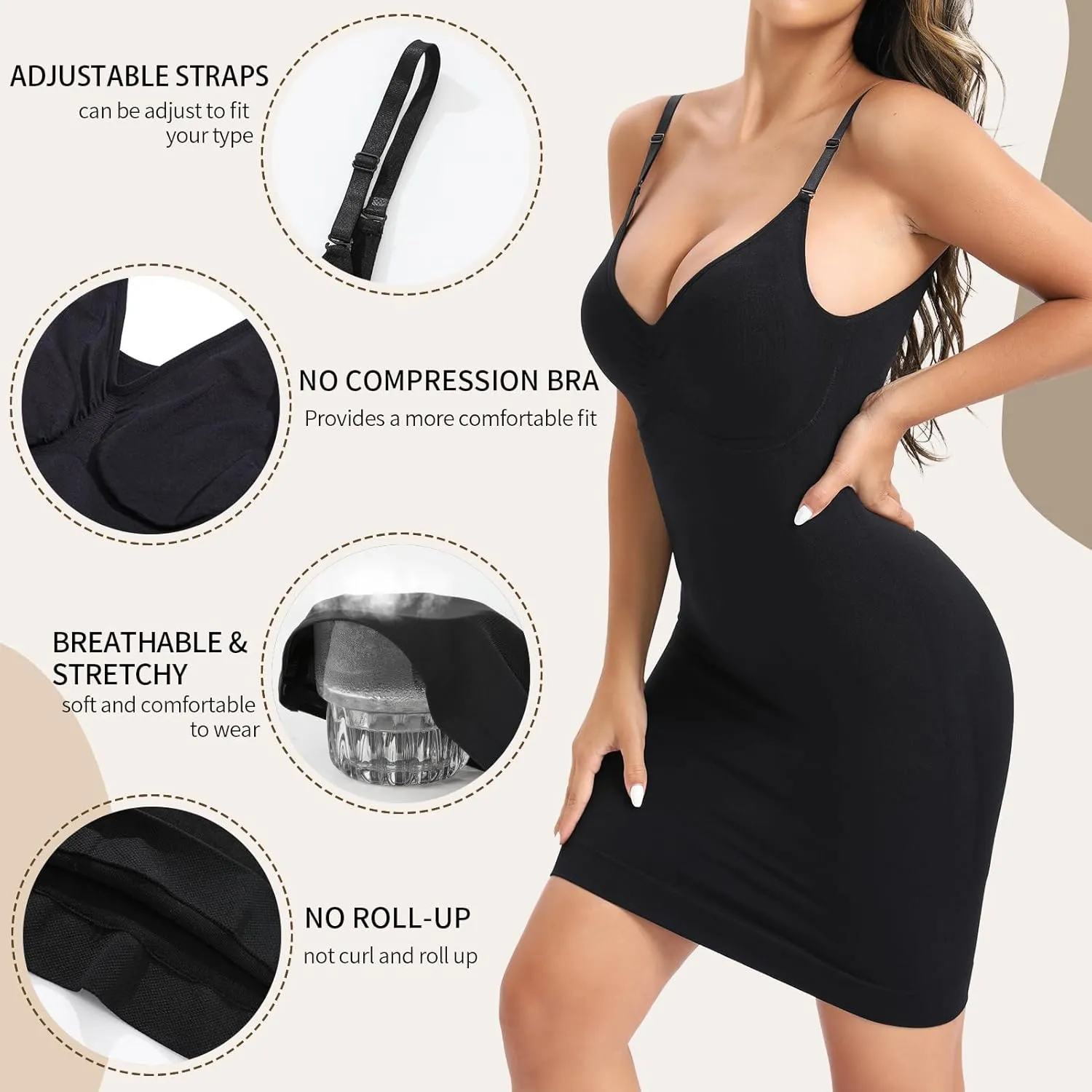 Strapless Shapewear Slip for Women Under Dresses V Neck Full Slip Shaper Tummy Control