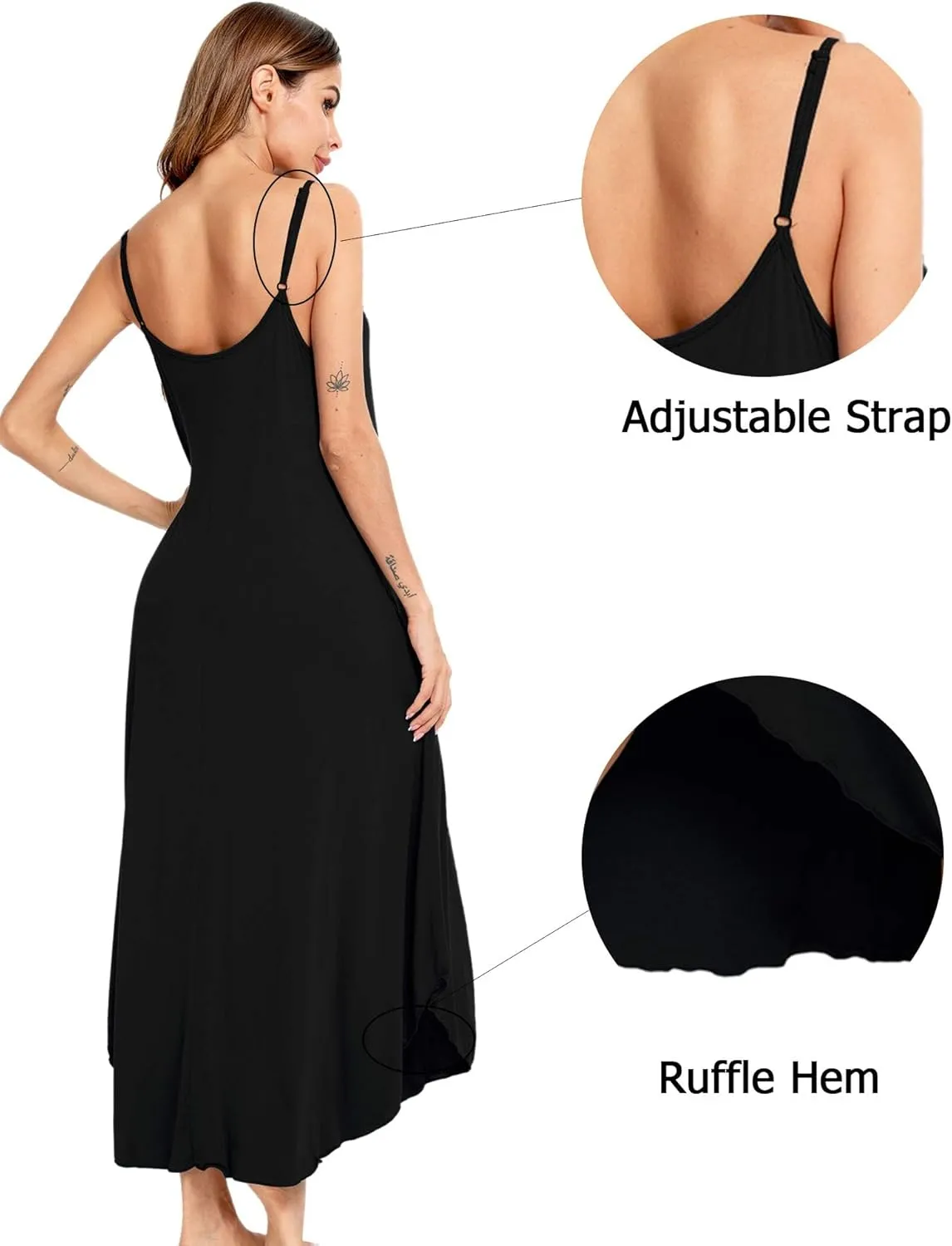SWOMOG Women Long Nightgown Pajama Dress Soft Strap Nightdress Summer Sleeveless Nightshirt Lounge Dress with Pockets