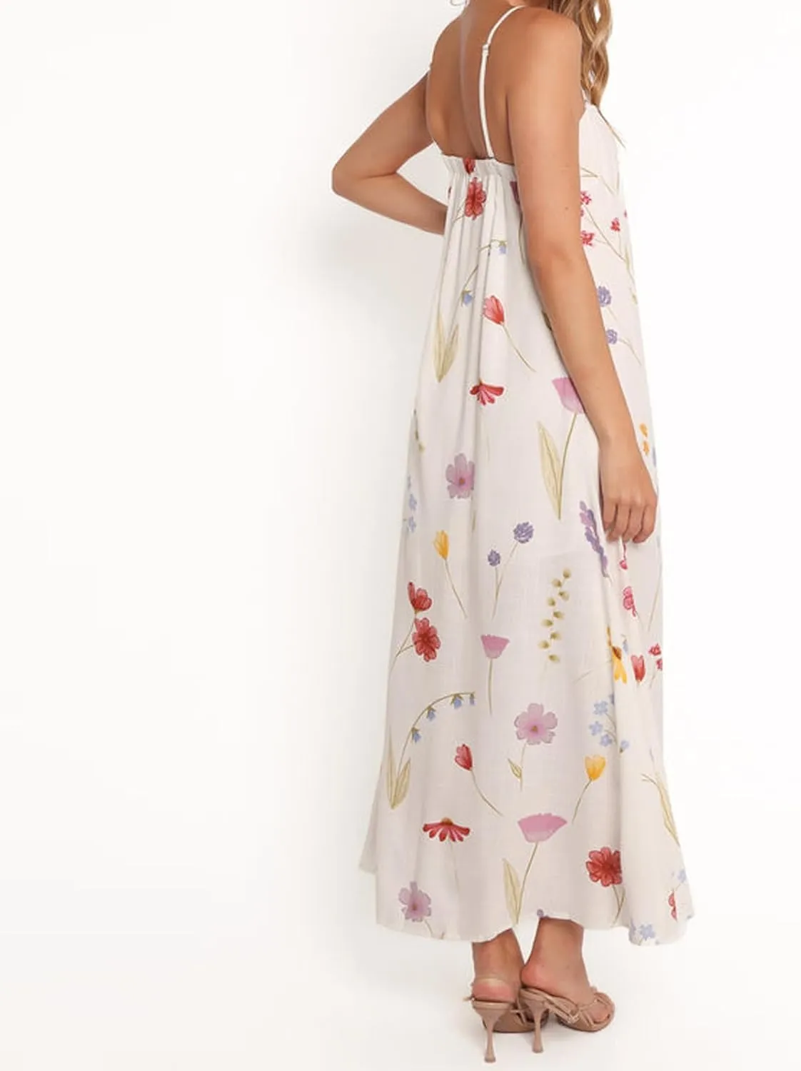 Thopavenoir Boho Floral Print Midi Dress for Women Long Sleeve V Neck Tiered Long Dresses Smocked Beach Bohemian Sundress