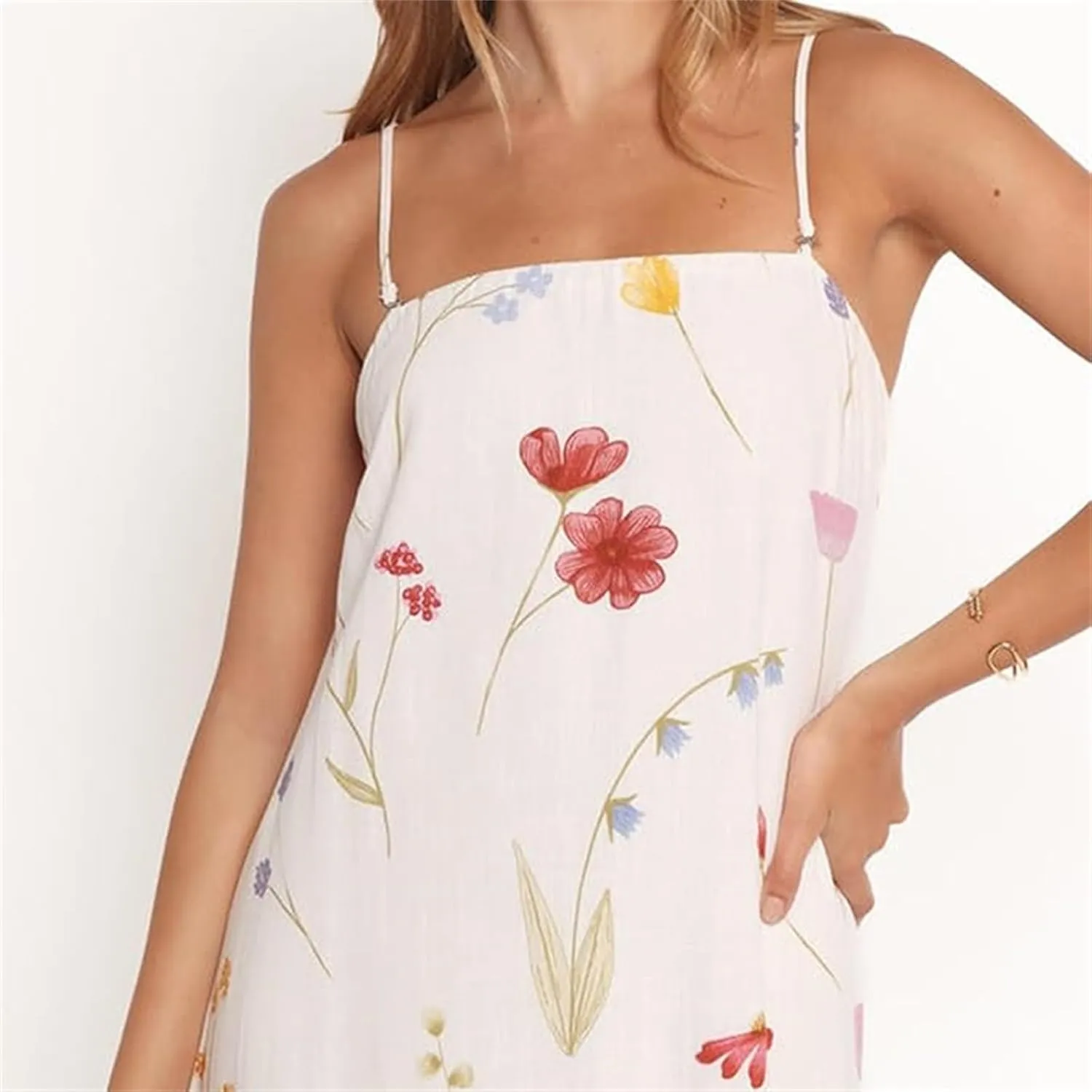 Thopavenoir Boho Floral Print Midi Dress for Women Long Sleeve V Neck Tiered Long Dresses Smocked Beach Bohemian Sundress