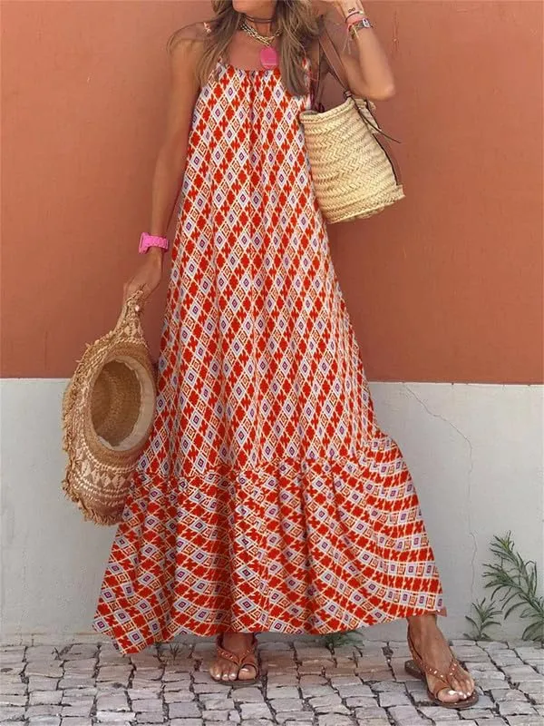 Thopavenoir Boho Floral Print Midi Dress for Women Long Sleeve V Neck Tiered Long Dresses Smocked Beach Bohemian Sundress