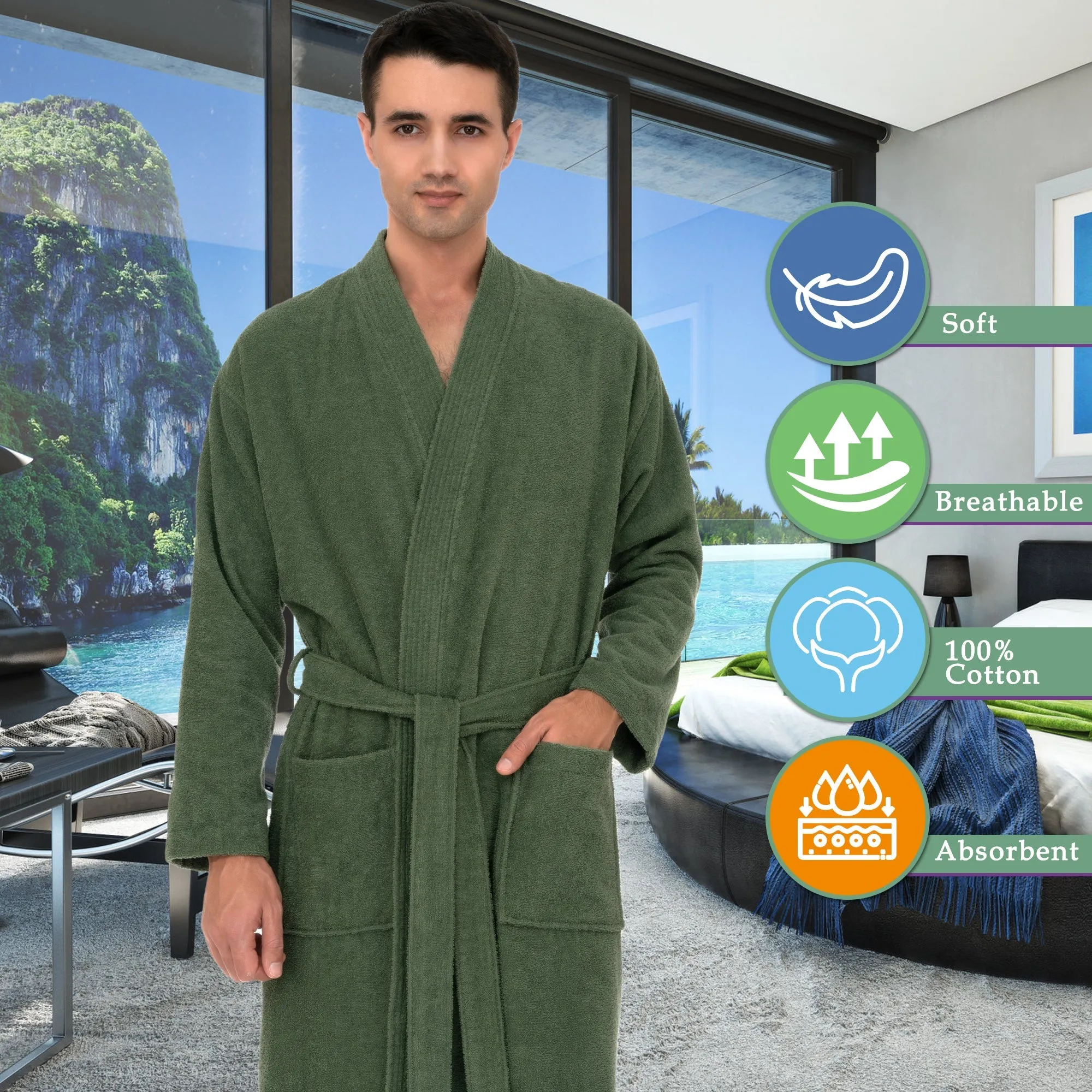 TowelSelections Mens Robe, Cotton Terry Cloth Bathrobe, Soft Bath Robe for Men