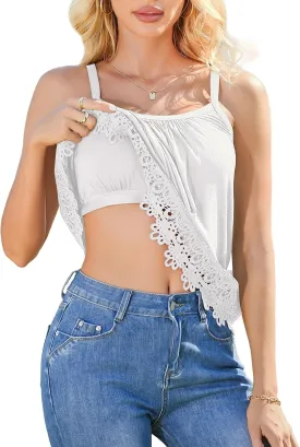 V FOR CITY Womens Flowy Lace Camisole with Built in Bra Adjustable Straps Loose Scoop Neck Tank Top