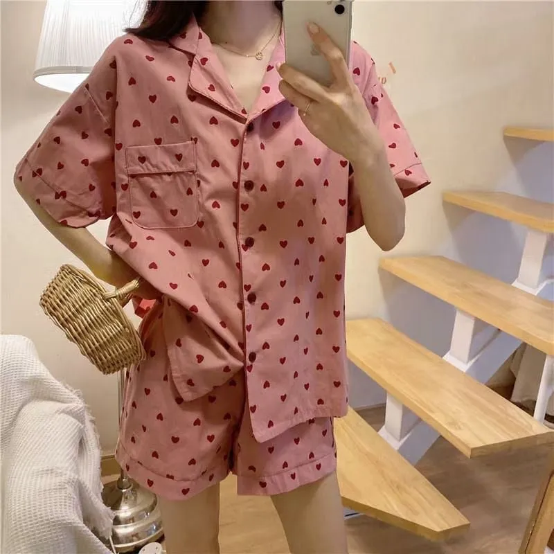 VenusFox Sweet Pajamas Women Sleepwear Sets Femme Summer Pajamas Short Sleeve Suit Leisure Korea Style Cow Printed 2PCS Plaid