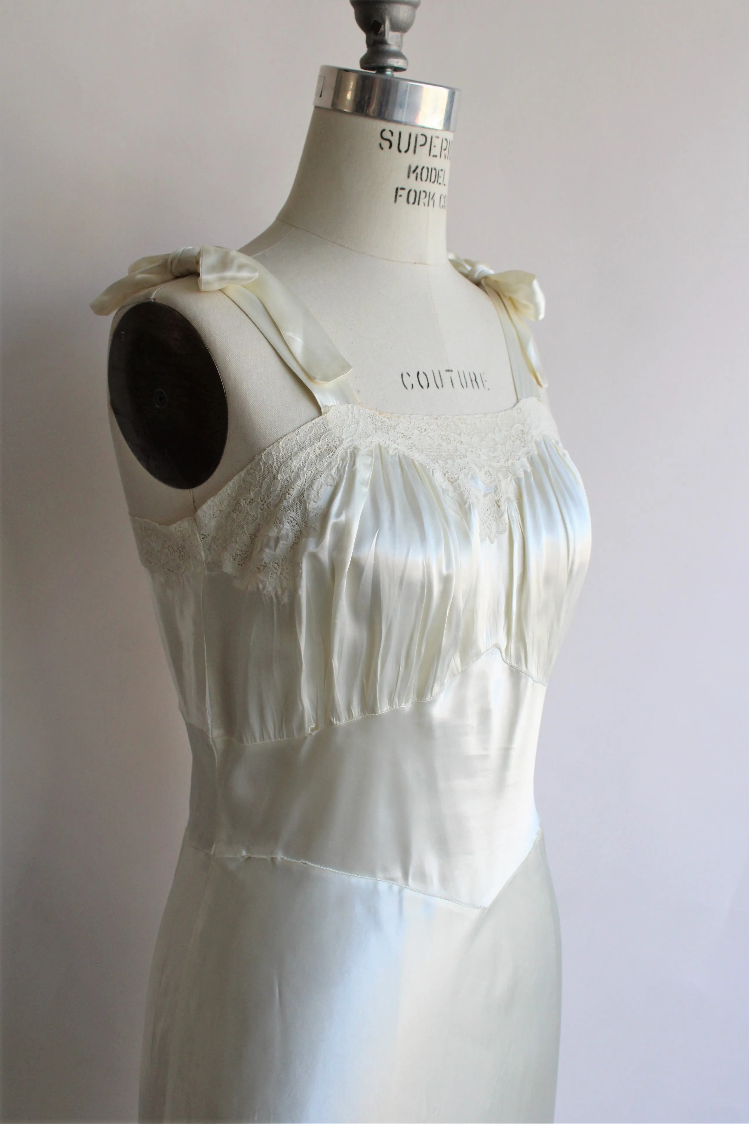 Vintage 1930s Ivory Satin Nightgown by Maison Berten