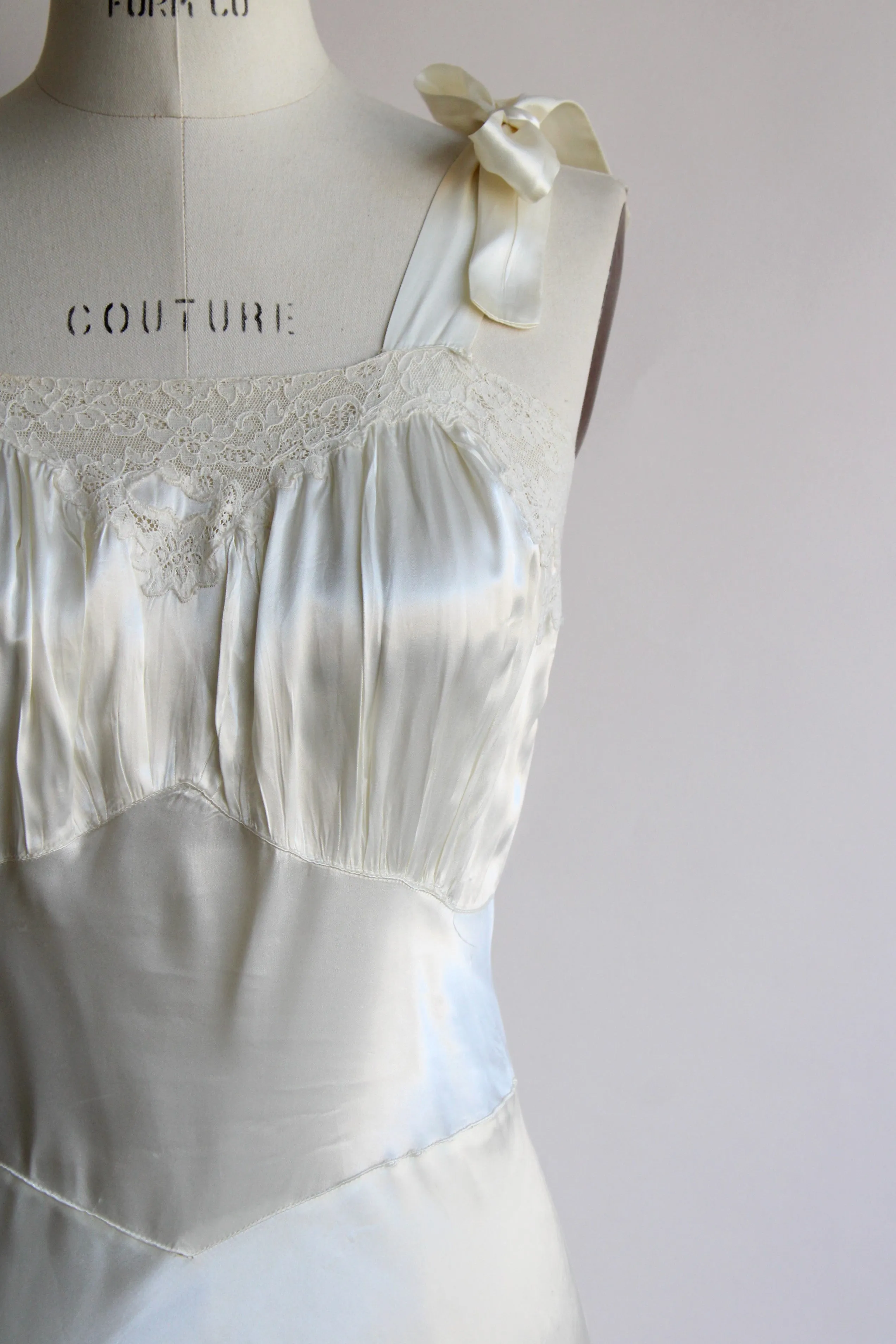 Vintage 1930s Ivory Satin Nightgown by Maison Berten