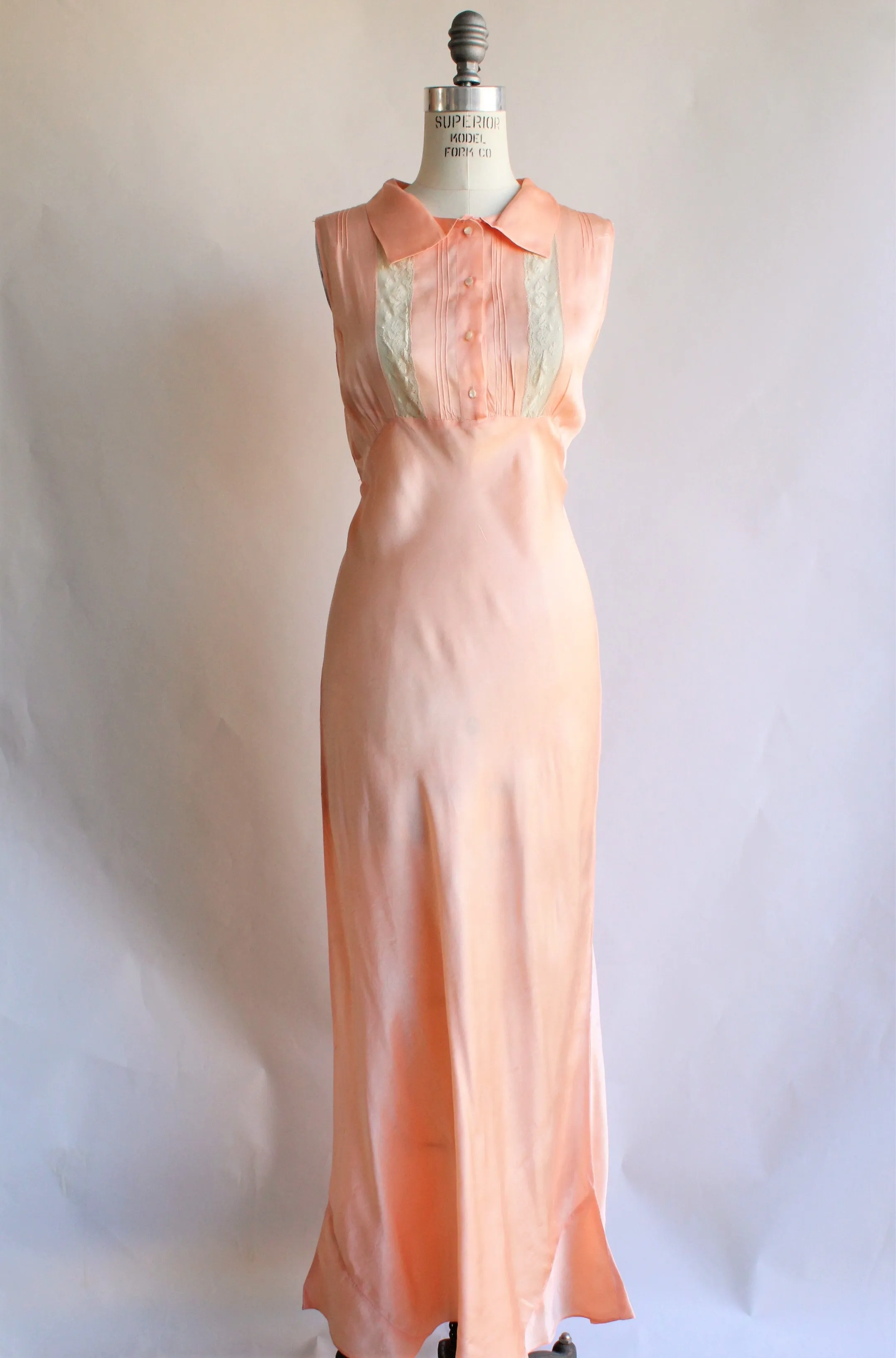 Vintage 1940s Peach Silk Satin Lorelle Nightgown