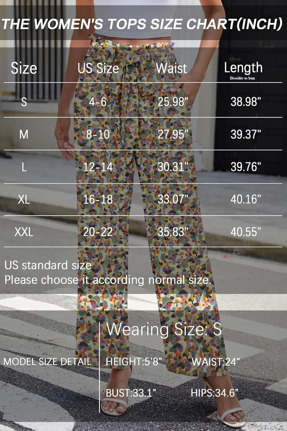 Women's Palazzo Pants Wide Leg High Waisted with Pockets Casual Lightweight Trousers Elastic Waist Summer Beach