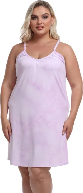 Women's Plus Size Nightgown Full Slip Loose Sleepwear V Neck Night Dress Adjustable Spaghetti Strap Negligee