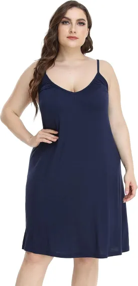 Women's Plus Size Nightgown Full Slip Loose Sleepwear V Neck Night Dress Adjustable Spaghetti Strap Negligee