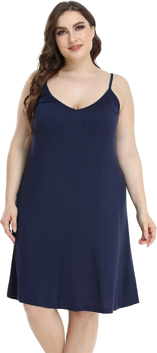 Women's Plus Size Nightgown Full Slip Loose Sleepwear V Neck Night Dress Adjustable Spaghetti Strap Negligee