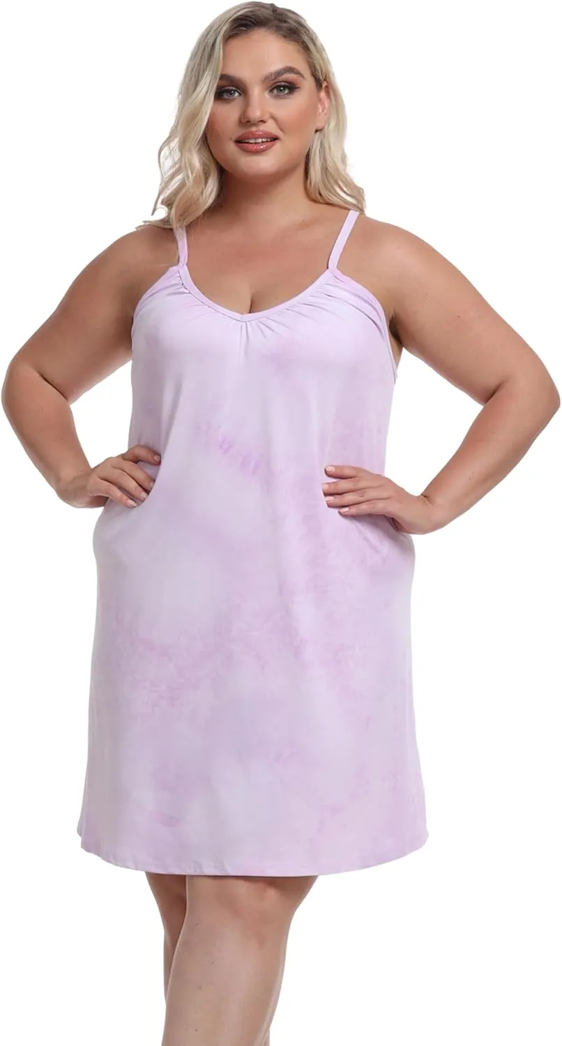 Women's Plus Size Nightgown Full Slip Loose Sleepwear V Neck Night Dress Adjustable Spaghetti Strap Negligee