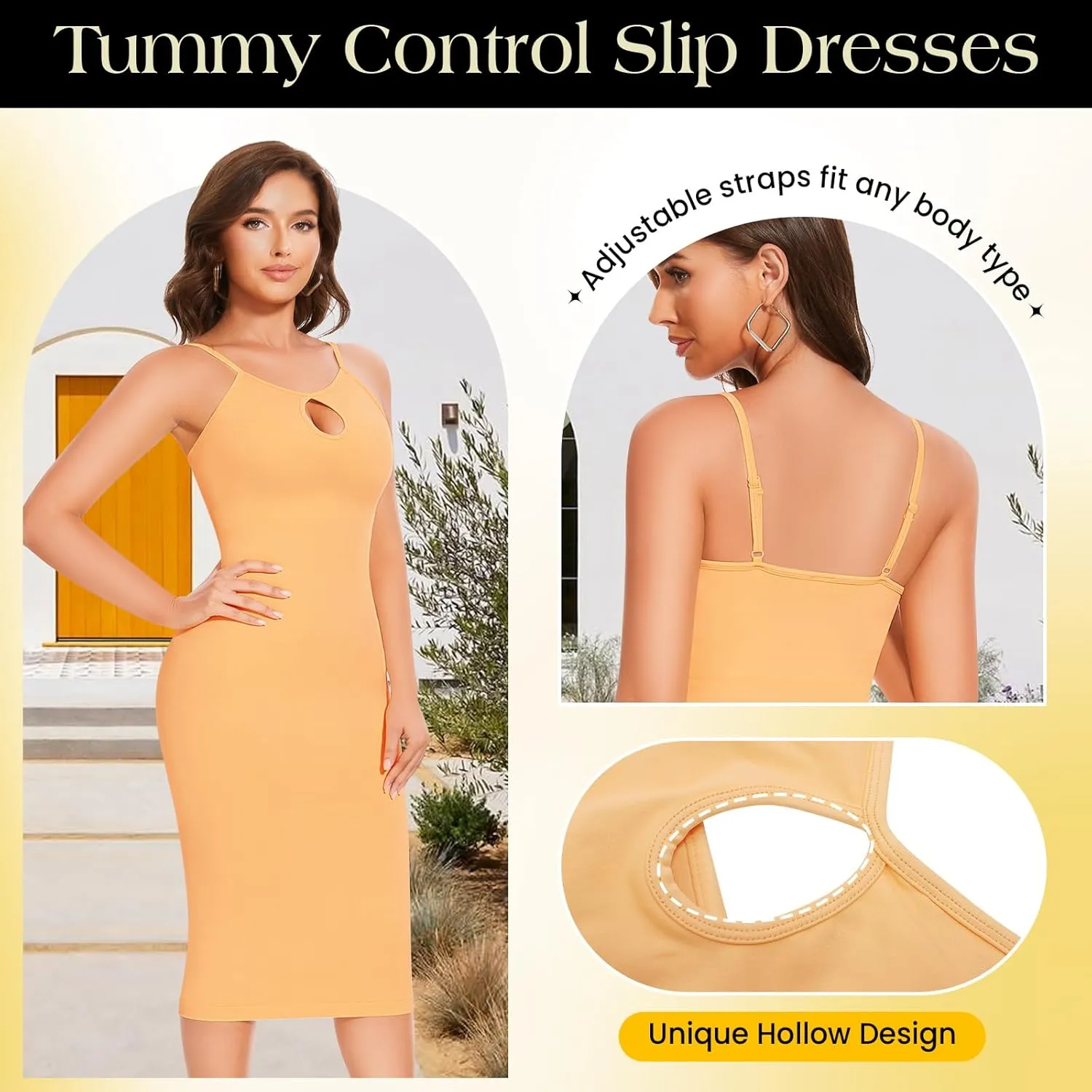 Womens Shapewear Full Slip Tummy Control Seamless Body Shaper Spaghetti Straps Slips Dress for Women