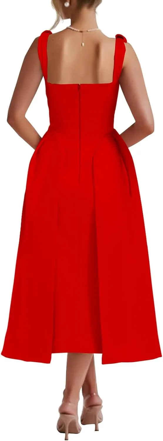 Womens Sleeveless Deep V Neck 1950s Retro Vintage Cocktail Wedding Guest Party A-Line Swing Maxi Dresses