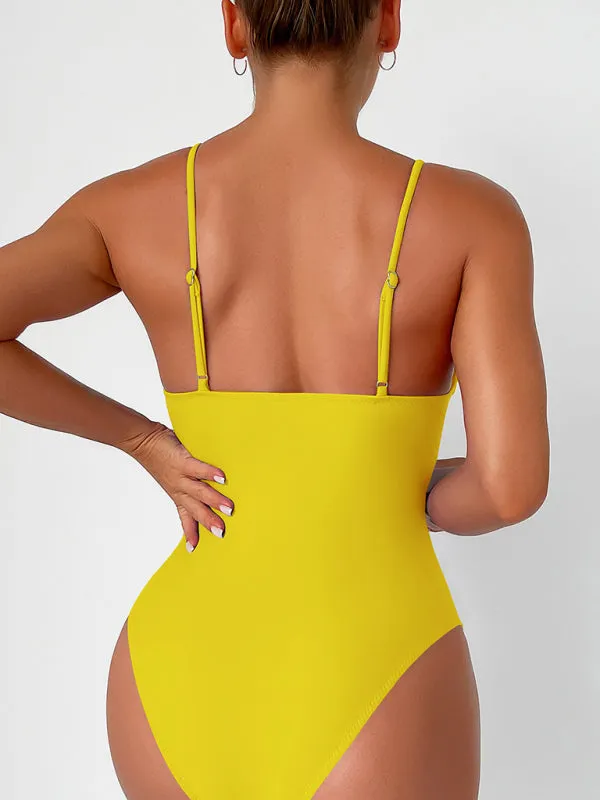 Women’s Solid Color One Piece V-Neck Swimsuit in 8 Colors S-XXL