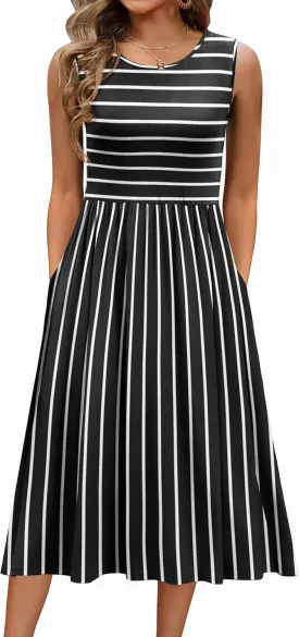 Zeagoo Women's Summer Tank Midi Dress with Pockets Sleeveless A-Line Dress Casual Floral T-Shirt Dress Flowy Beach Sundress